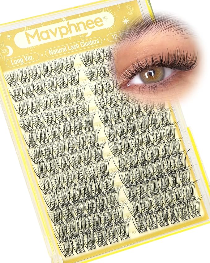 Lash Clusters 12-14-16MM Natural Cluster Eyelash Extensions with CC-Curly & Clear Band Wispy Pestañas Postizas Naturales 144Pcs DIY Lashes For Big Eyes, Natural Yet Noticeable Look