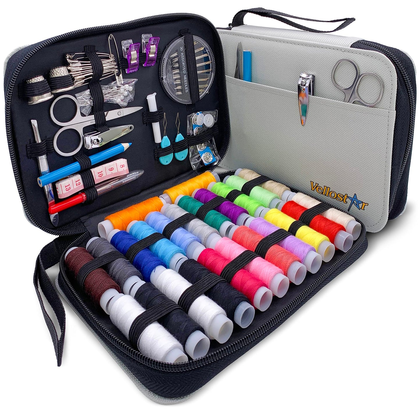Easy to Use Light Grey Sewing Kit - Christmas Gifts for Girls, Teens, Moms & Kids - Beginner Hand Sew Kit for Clothing Repairs. Includes 30 Needles, Thread, and All Essential Supplies for Small Fixes