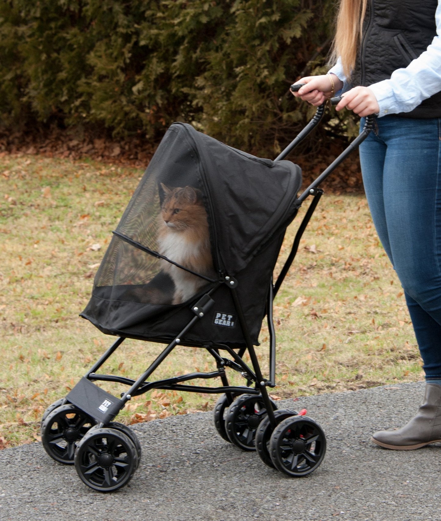 Pet Gear Travel Lite Plus Stroller, Compact, Easy Fold, No Assembly Required, Large Wheels for Cats and Dogs up to 15 pounds, New Black