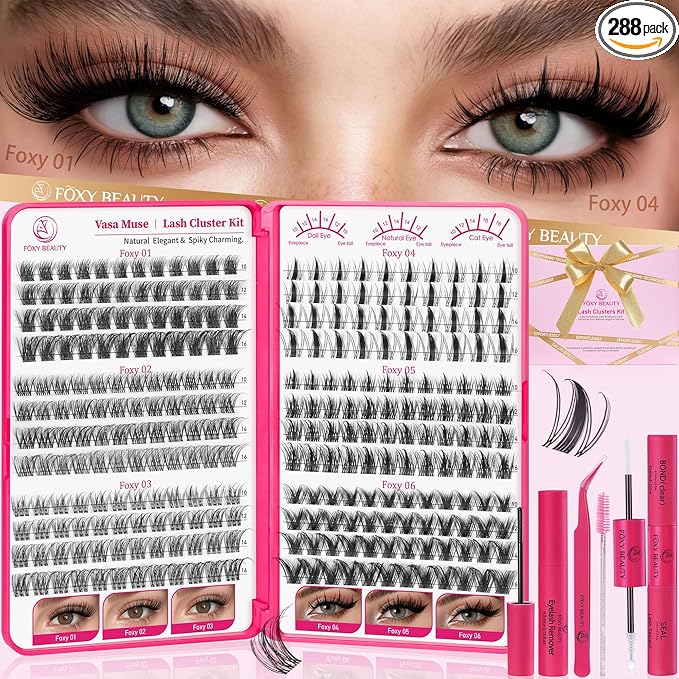Vasa Muse Premium Lash Clusters Kit Lashes Wispy Lash Clusters Natural Eyelash Clusters Spiky Fairy Eyelash Extension Kit invisible Band Eyelashes with Bond & Seal for DIY 10-16mm 0.05mm
