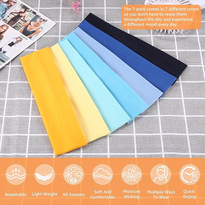 DiyJibb Headbands for Women, Stretchy Non Slip Soft Cotton Cloth Hair Bands for Sports, Workout, Yoga and Running, 7pcs