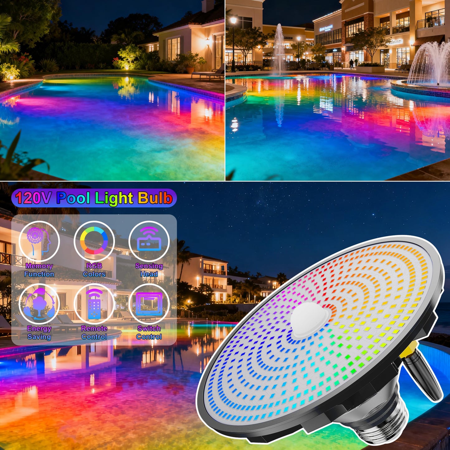 Jadisi LED Pool Light Bulb for Inground Pools – RGBW 70W Swimming LED Pool Lights, 12 Color Modes, Adjustable Brightness & Speed, Remote Control, Energy Efficient, E26 Base