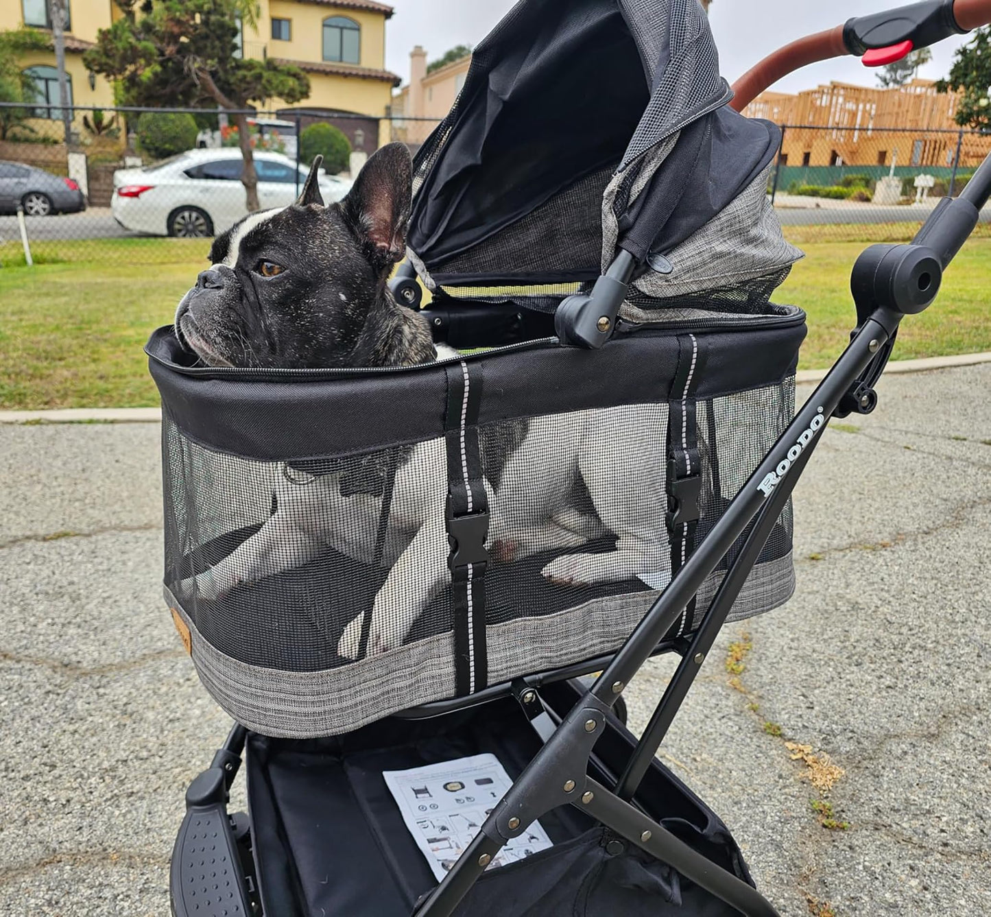 ROODO 2026 Upgraded Version 3-in-1 Dog Cat Stroller with Detachable Carrier Folding Lightweight Portable Travel Pet Gear All-Terrain Puppy Doggie Kitty Bunny Stroller for 35 lbs(Grey Lattice)