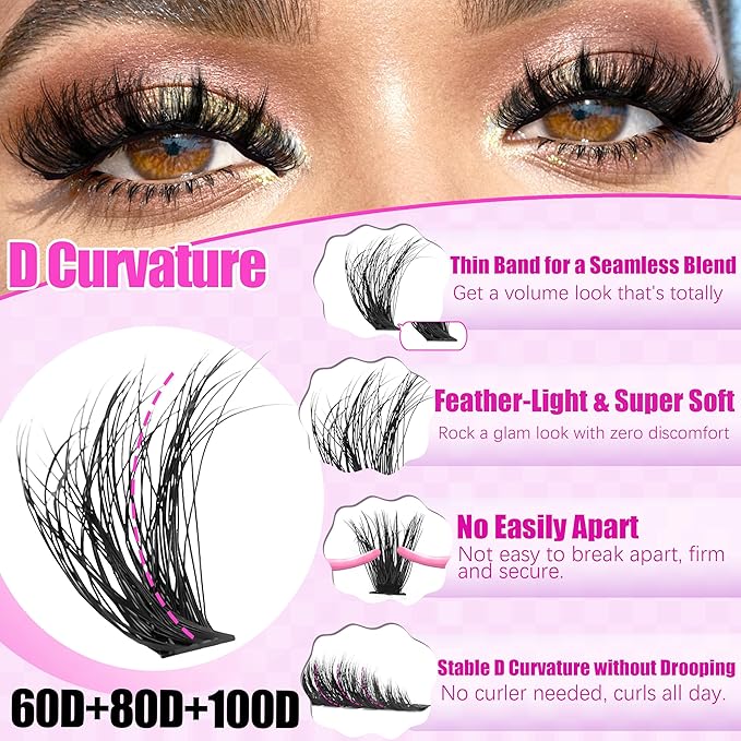 YIDUO 3 Styles Lash Clusters Kit with Spikes Bottom clusters Eyelash Extensions 808Pcs with 2X Bond&Seal 60D/80D/100D 3D Volume Wispy DIY Individual Lashes Large Pack for Beginners Choice