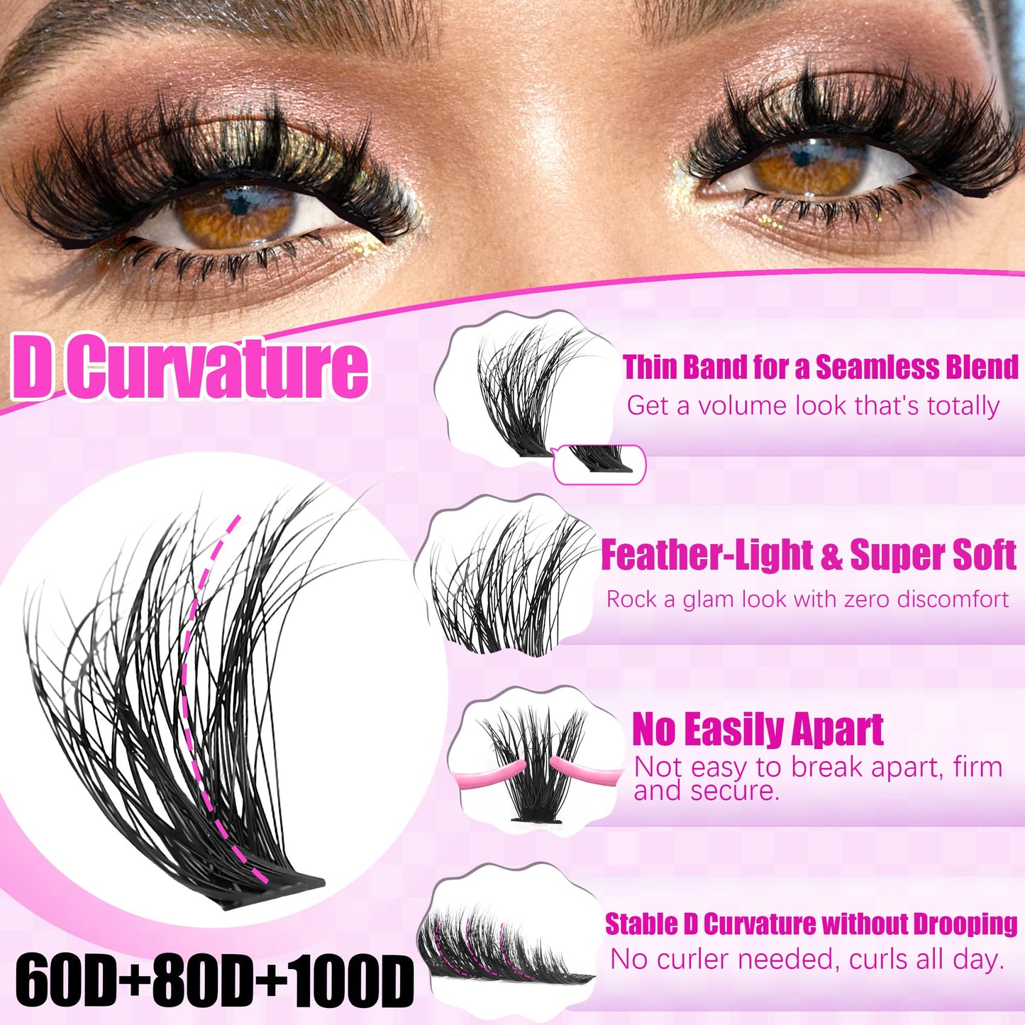 YIDUO 3 Styles Lash Clusters Kit with Spikes Bottom clusters Eyelash Extensions 808Pcs with 2X Bond&Seal 60D/80D/100D 3D Volume Wispy DIY Individual Lashes Large Pack for Beginners Choice