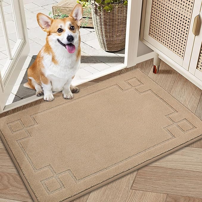 BEQHAUSE Door Mat 20" x 32", Non-Slip Door Mats Indoor Entryway Rugs Washable Low-Profile Absorbent and Stain Resist Floor Mats, Dog Door Mat for Front Back Door, Mud Wet Shoes & Paws, Beige
