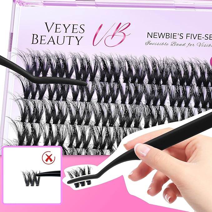 VEYESBEAUTY Lash Clusters Fluffy Individual Lash Extensions VBmuse 3D Layered Volume Eyelashes Thin & Invisible Band Wispy Faux Mink Lash Newbie's Five-Second Length 16mm
