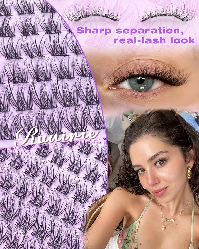 Natural Lash Clusters Wispy Eyelash Clusters Fluffy Cluster Eyelash Extensions 8-16mm DIY Lash Extensions CD Curly Spider Cluster Lashes Daily Wear Lashes Clusters for Bare Face/Cleangirl Makeup