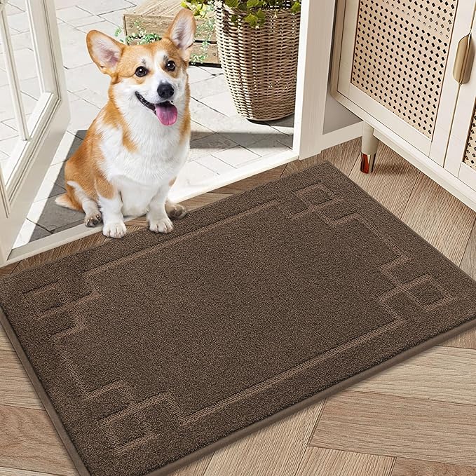BEQHAUSE Door Mat 20" x 32", Non-Slip Door Mats Indoor Entryway Rugs Washable Low-Profile Absorbent and Stain Resist Floor Mats, Dog Door Mat for Front Back Door, Mud Wet Shoes & Paws, Brown