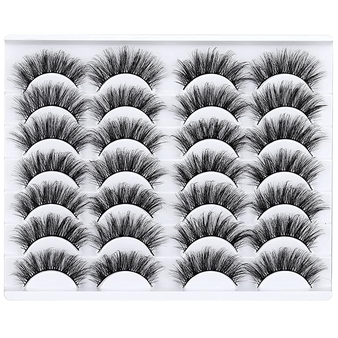 LANFLOWER False Eyelashes Natural Look 3D Faux Mink Lashes Fluffy Volume Lashes 20mm Handmade Eye Lashes Pack 14 Pairs