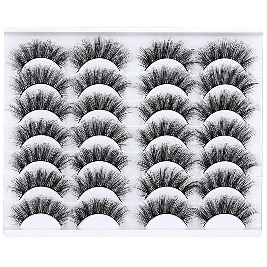 LANFLOWER False Eyelashes Natural Look 3D Faux Mink Lashes Fluffy Volume Lashes 20mm Handmade Eye Lashes Pack 14 Pairs