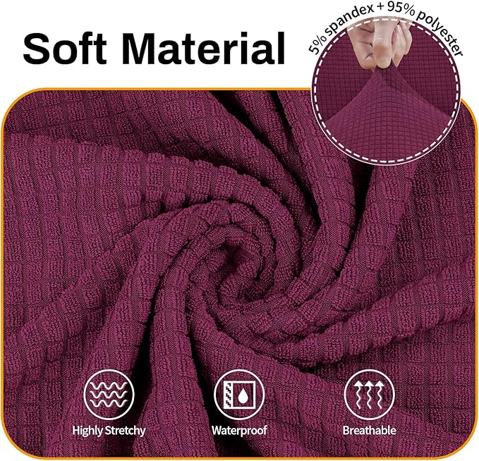 Asnomy Couch Covers for 3 Cushion Couch Stretch Sofa Covers Slipcovers, Pet Protector Furniture Covers for Dogs Cats Spandex Jacquard Fabric Small Checks （X-Large，Wine Red）