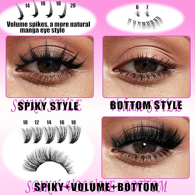 YIDUO 3 Styles Lash Clusters Kit with Spikes Bottom clusters Eyelash Extensions 808Pcs with 2X Bond&Seal 60D/80D/100D 3D Volume Wispy DIY Individual Lashes Large Pack for Beginners Choice