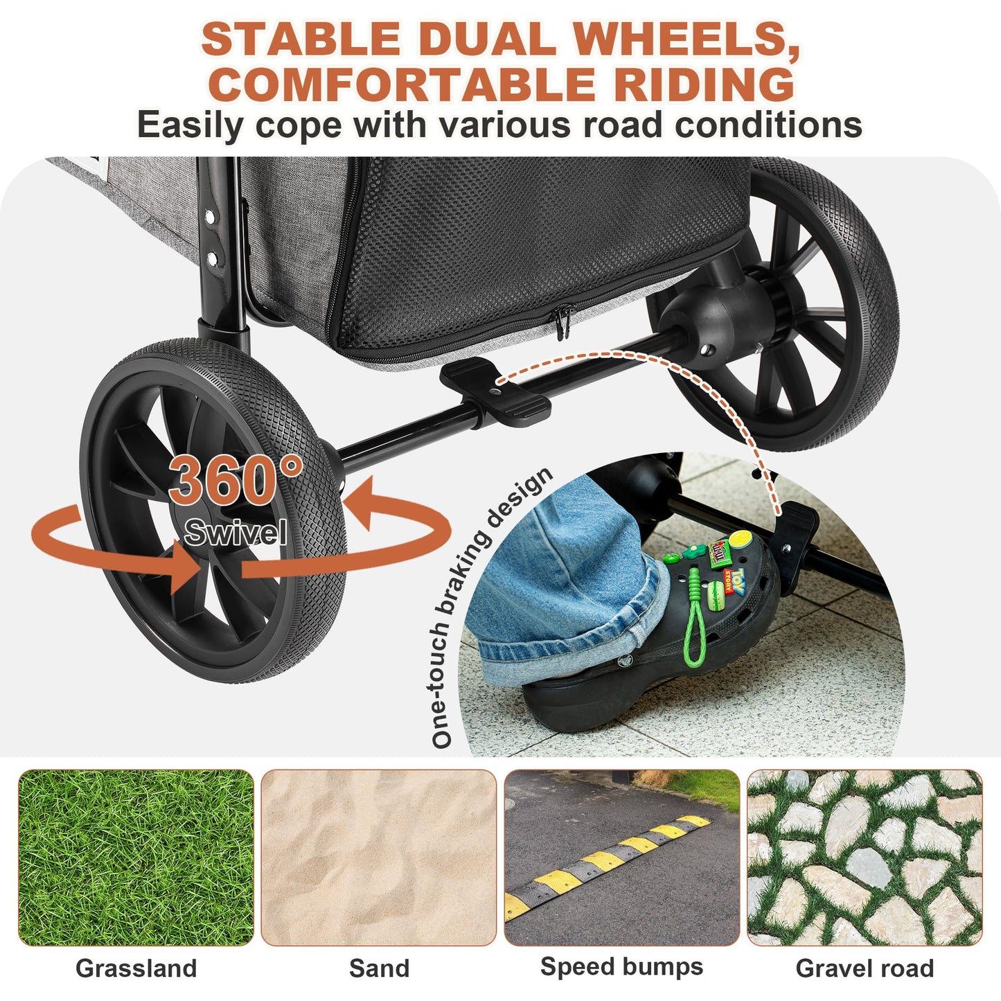 AOPEC Medium Dog Stroller, Dual Entry One-Touch Folding,Small and Medium Pet Stroller,360° Rotating Front Wheels,80 lbs Weight Capacity for Outdoor Travel and Elderly Dogs - Gray