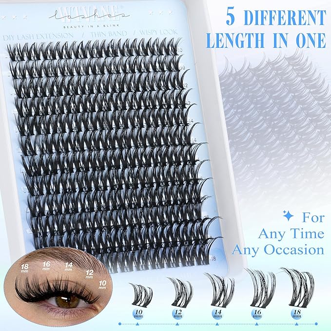 Flora Lash Clusters Kit Wispy Eyelash Clusters 10-18mm DIY Lash Extension Kit D-Curl Individual Lashes Eyelash Extension Kit with Thin Band Lashes Cluster Lash Bond and Seal Lash Tweezers by WTVANE