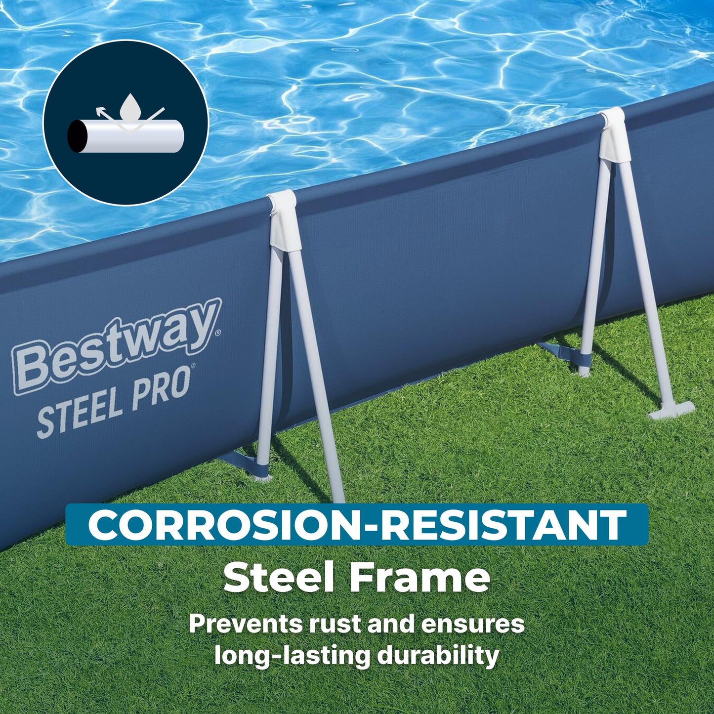 Bestway Steel Pro 9' 10" x 6' 7" x 26" Rectangular Above Ground Pool Set with 827 Gallon Capacity, DuraPlus Liner, and Flowclear 330 GPH Filter Pump