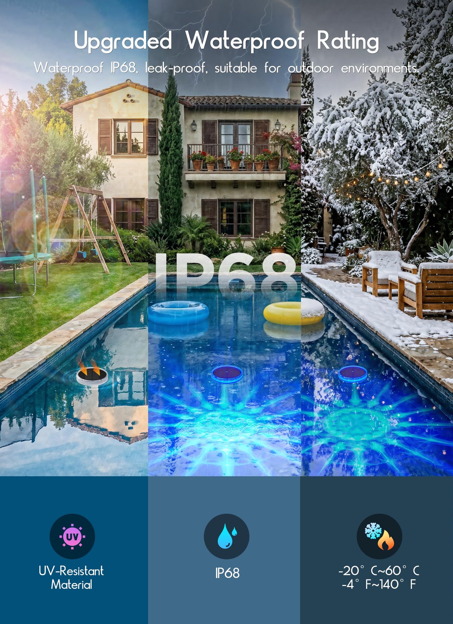 Floating-Solar-Pool-Lights 2 Pack, RGBWW 12 Lighting Modes, 3 Dimming & Timing IP68 Waterproof with Remote Control, Solar Floating Pool Lights for Above Ground Pools Inground Pools Accessories Bathtub