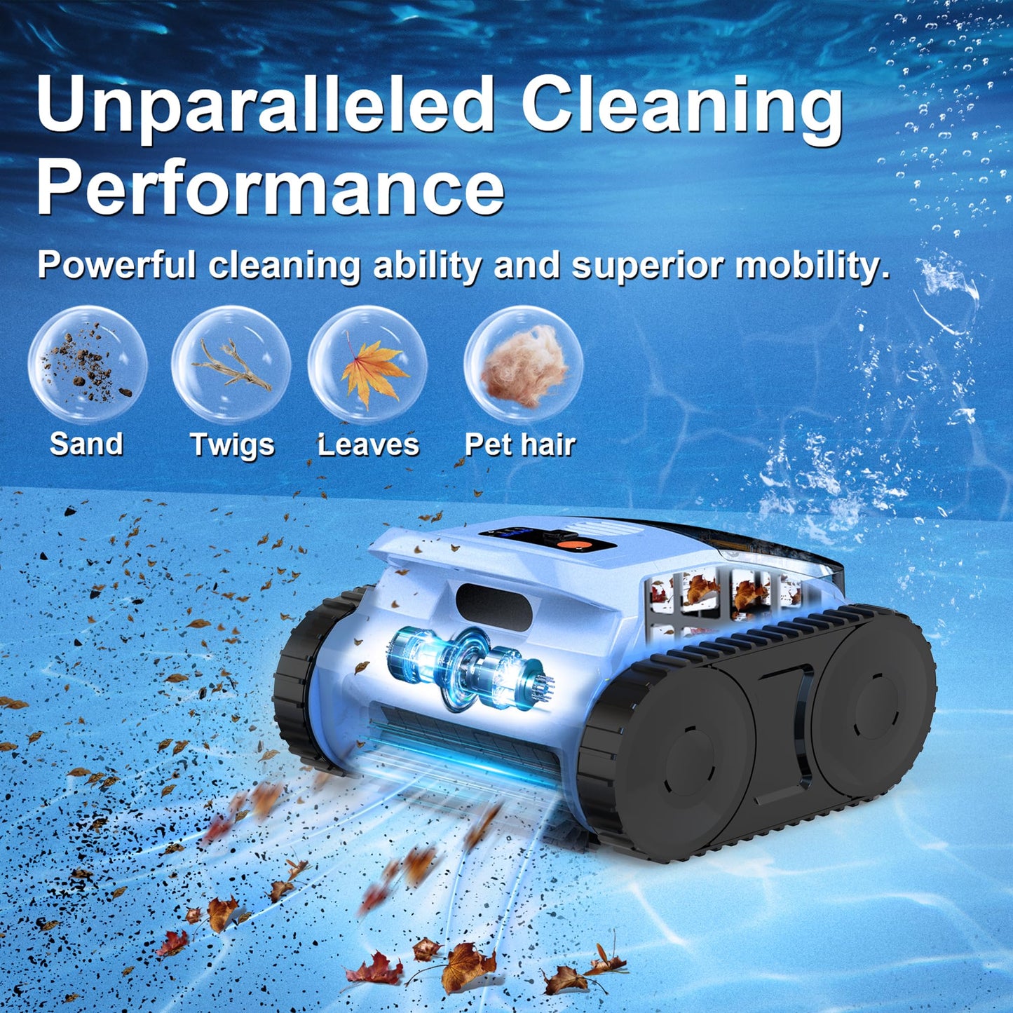 Pool Vacuum for Inground Pools, Zyerch Cordless Robotic Pool Cleaner, Automatic Pool Vacuum with Wall Climbing & Waterline Scrubbing, Cleaning Up to 2100 Sq.ft, 180 Min