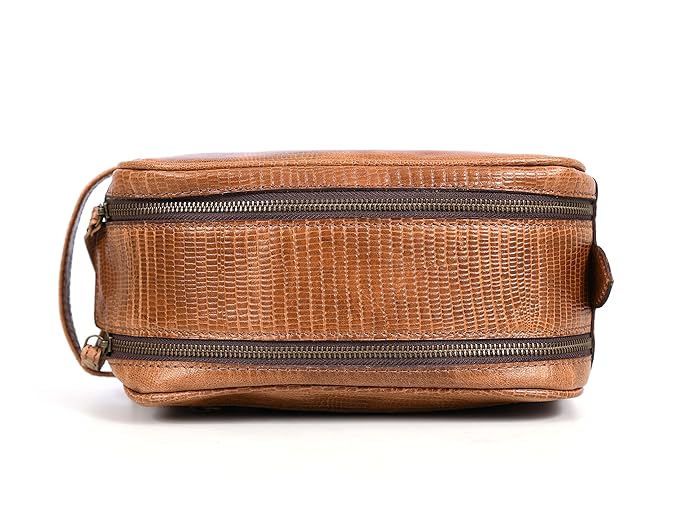 10" Premium Leather Toiletry Travel Pouch With Waterproof Lining | King-Size Handcrafted Vintage Dopp Kit By Aaron Leather Goods (Cerulean)