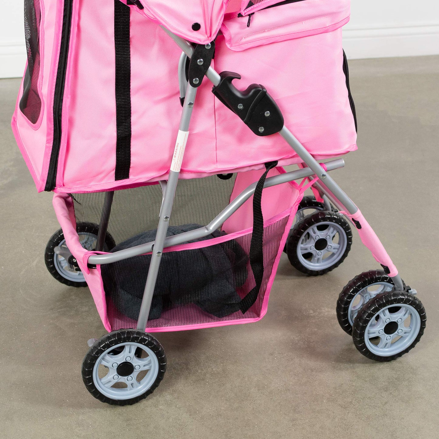 VIVO Pink 4 Wheel Pet Stroller for Cat, Dog and More, Foldable Carrier Strolling Cart, STROLR-V001N