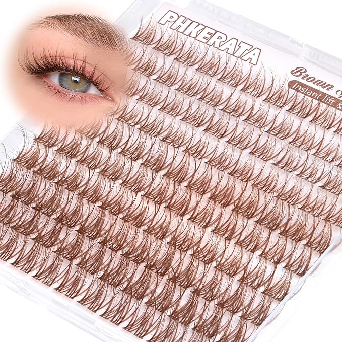 PHKERATA Brown Spider Lash Clusters 12-14-16mm Natural Fluffy Eyelash Clusters, Wispy D Curl Cluster Eyelash Extensions for a Soft Look, DIY Brown Lashes 120pcs