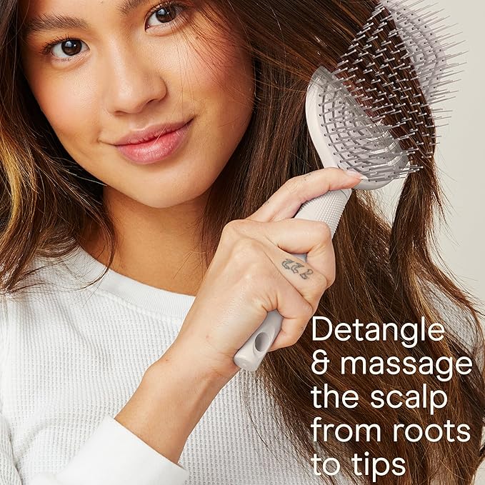 Conair Scalp Care Detangling hairbrush 2pk - Fullsize +Travel Hair Brush - Scalp Massager - hairbrushes for women & men - detangler for all lengths and types - can use wet or dry - Grey Luxe