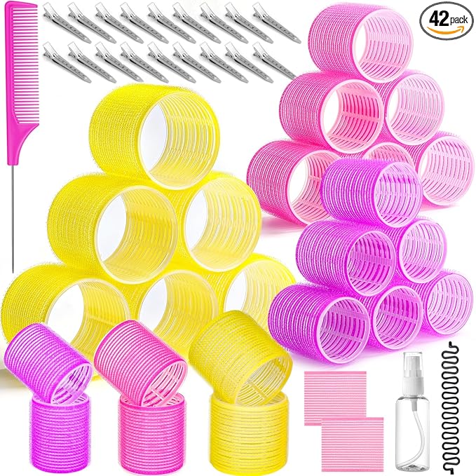 41 Pcs Jumbo Hair Curlers Rollers with Clips Big Hair Rollers with 3 Sizes 64mm 55mm 48mm, Self Grip Hair Roller for Long Medium Short Thick Thin Bangs Volume, Hair Roller with Comb Braid Tool
