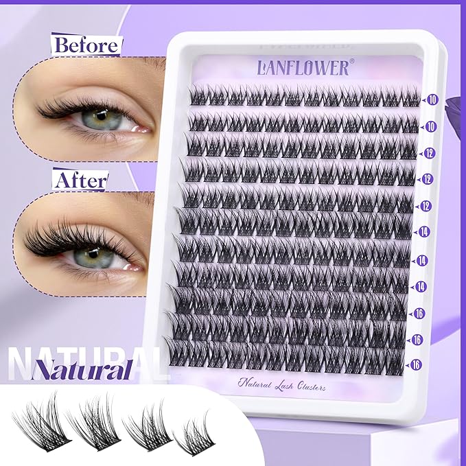 Lash Extension Kit Natural Lash Clusters Kit Waterproof Eyelash Extension Kit Wispy Lash Clusters C Curved Cluster Eyelash Extensions Kit 10-16 mm Individual Lashes by Lanflower