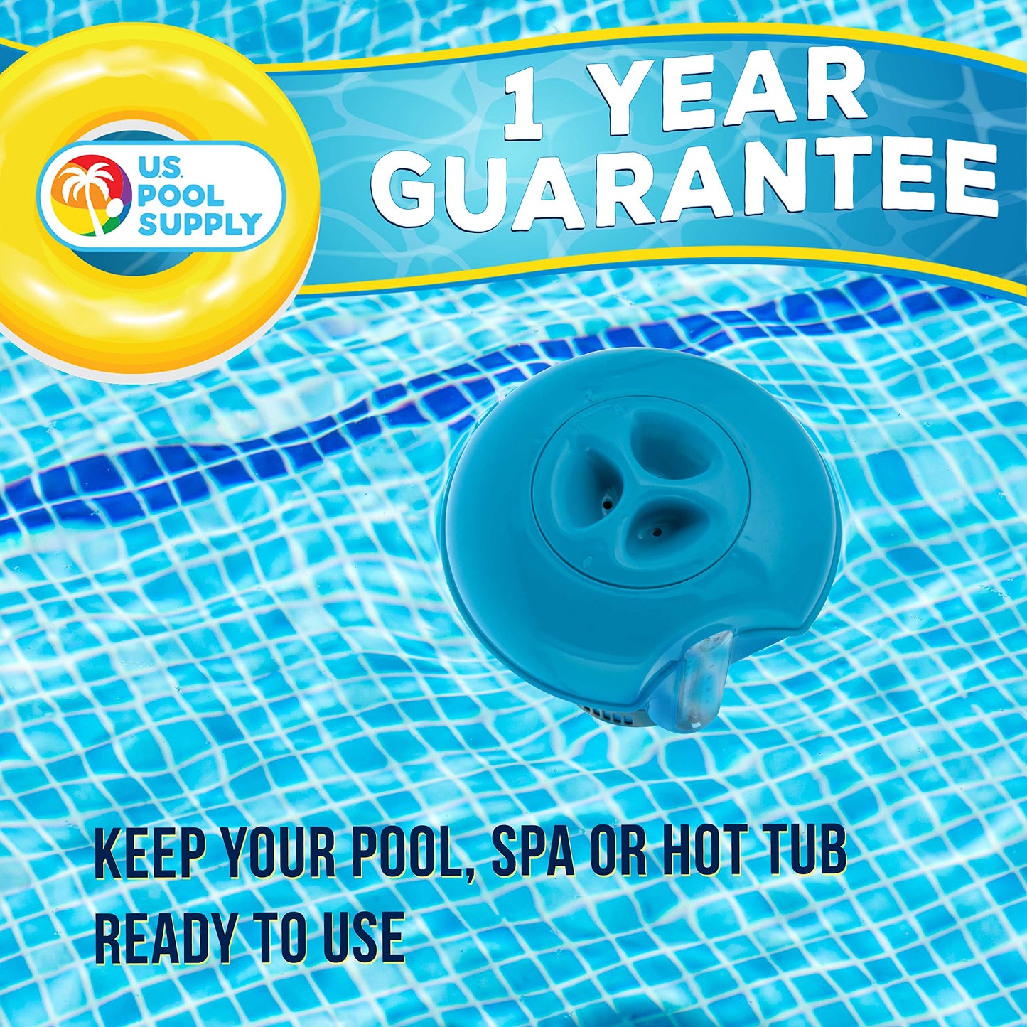 U.S. Pool Supply Pool Chlorine Floater Dispenser with Thermometer - 8" Diameter Floating Chlorinator, Large Capacity Holds 3" Tablets - Adjustable Ring for Balanced Delivery Multi