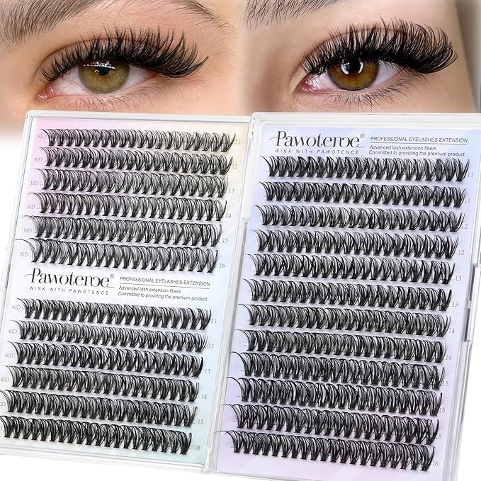 Pawotence Lash Clusters 480pcs Individual Lashes 30D 40D Cluster Eyelash Extensions Eyelash Clusters Lash Extensions for Self Application (30D&40D, 0.07D, 11-16mm Valuable Pack)