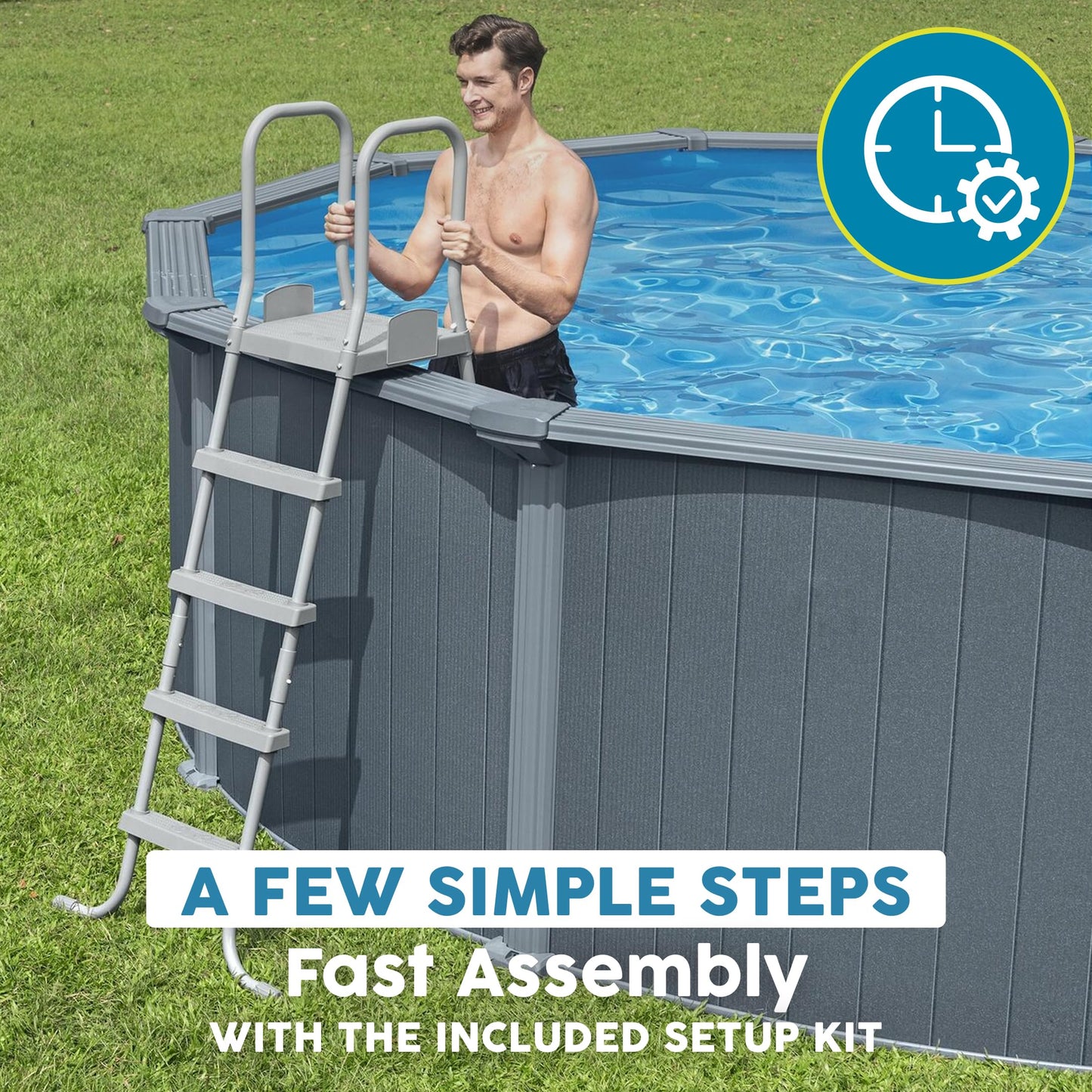 Bestway Flowclear 52 Inch Versatile Metal A Frame Above Ground Swimming Pool Ladder with Heavy Duty Plastic Double Sided Steps