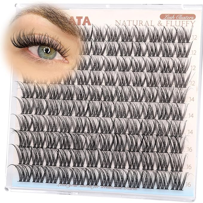 PHKERATA Spider Lash Clusters Natural Eyelash Clusters, Fluffy D Curl Cluster Eyelash Extensions, 12-14-16mm Wispy Individual Lashes with Soft Thin Band