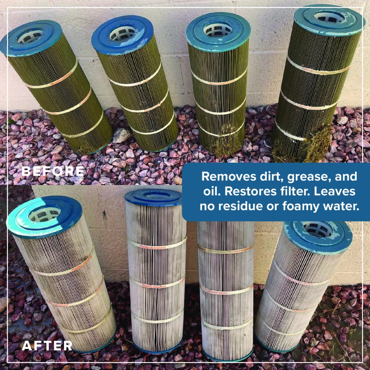 Pool Filter Cleaner - 6 MONTH SUPPLY - 2 to 4 Uses - 32 oz Concentrated Pool Cartridge Filter Cleaner - Removes Dirt, Grease, Oil - No Foam or Residue - Soak & Spray Cleaner - Safe, Natural, Effective