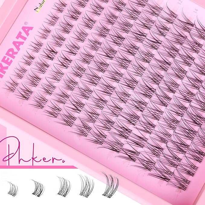 PHKERATA Natural Lash Clusters Invisible Band Eyelash Clusters Wispy Lashes Clusters 120 pcs C Curvature Cluster Eyelash Extensions DIY Thin Clear Band Individual Lashes at Home, 8-16mm