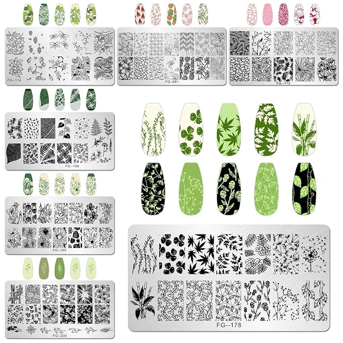 AddFavor Nail Stamper Kit - 7pcs Flower Leaves Stamping Plate with Silicone Stamper and Scraper, Animal Image Nail Stencils, Design Supplies