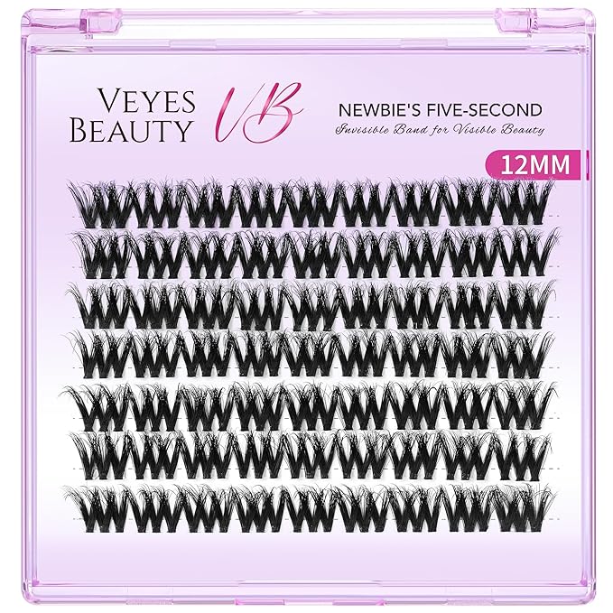 VEYESBEAUTY Lash Clusters Fluffy Individual Lash Extensions VBmuse 3D Layered Volume Eyelashes Thin & Invisible Band Wispy Faux Mink Lash Newbie's Five-Second Length 12mm