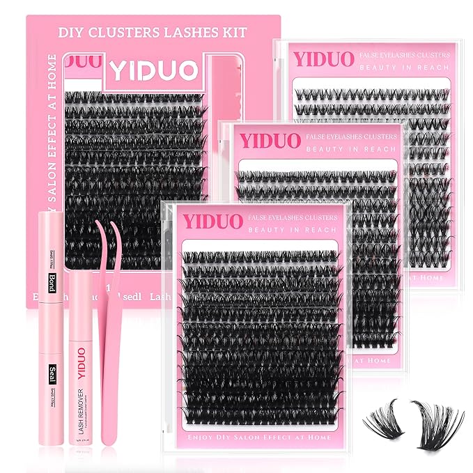 YIDUO Lashes Extensions Kit 3 Styles 8-18mm Wispy D Curly 40P+60P+80P Clusters Kit 720Pcs Individual Volume DIY Eyelash Extension Kit with Bond&Seal |Tweezers | Removers for Beginners