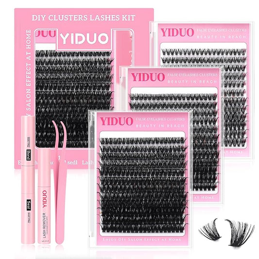 YIDUO Lashes Extensions Kit 3 Styles 8-18mm Wispy D Curly 40P+60P+80P Clusters Kit 720Pcs Individual Volume DIY Eyelash Extension Kit with Bond&Seal |Tweezers | Removers for Beginners