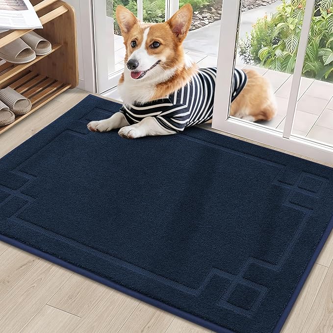 BEQHAUSE Door Mat 24" x 36", Non-Slip Door Mats Indoor Entryway Rugs Washable Low-Profile Absorbent and Stain Resist Floor Mats, Dog Door Mat for Front Back Door, Mud Wet Shoes & Paws, Navy Blue