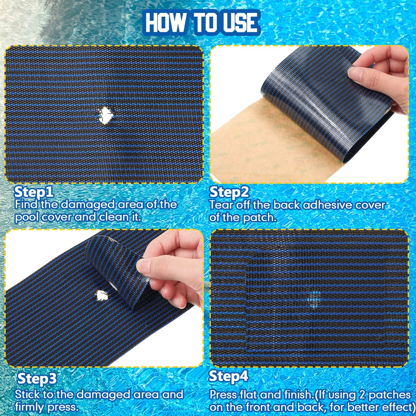 Treela 6 Pcs Pool Safety Cover Patch Kit Repair Kit Blue Swimming Pool Patch Repair Mesh Self Adhesive Mesh Inground Saver Pond Covers (4 x 8 Inch)