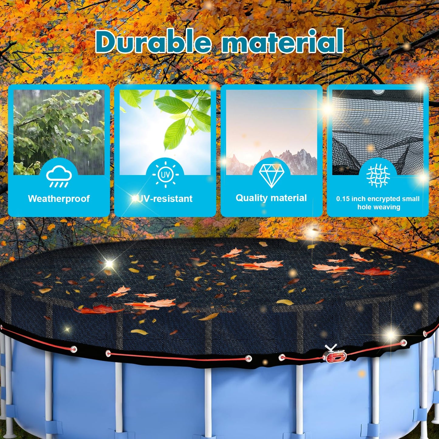 Leaf Cover for Above Ground Pool, Durable Black Mesh Swimming Pool Leaf Net Cover with Winch & Cable for Leaves and Debris for 18 Ft Round Pools (Black, 18 Ft)