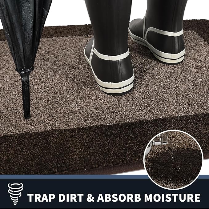 PURRUGS Dirt Trapping Door Mat 24" x 96", Non-Slip Washable Entry Mat, Dog Doormat, Front Door Mat, Super Absorbent Entrance Mat for Muddy Shoes & Paws, Grayish Brown & Coffee