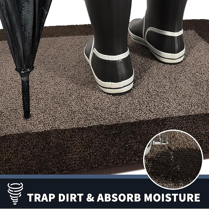 PURRUGS Dirt Trapping Door Mat 24" x 70", Non-Slip Washable Entry Mat, Dog Doormat, Front Door Mat, Super Absorbent Entrance Mat for Muddy Shoes & Paws, Grayish Brown & Coffee
