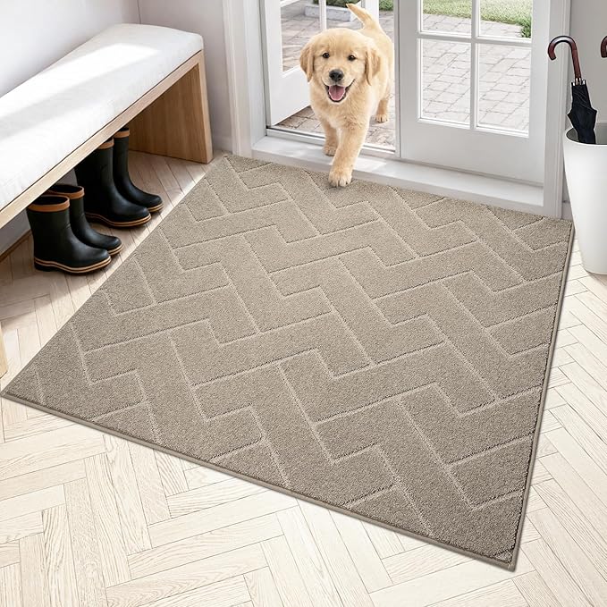PURRUGS Dirt Trapping Door Mat 48" x 48", Non-Slip Machine Washable Entry Rug, Dog Doormat, Indoor Front Door Mat, Super Absorbent Entryway Rug for Muddy Shoes & Paws, Taupe