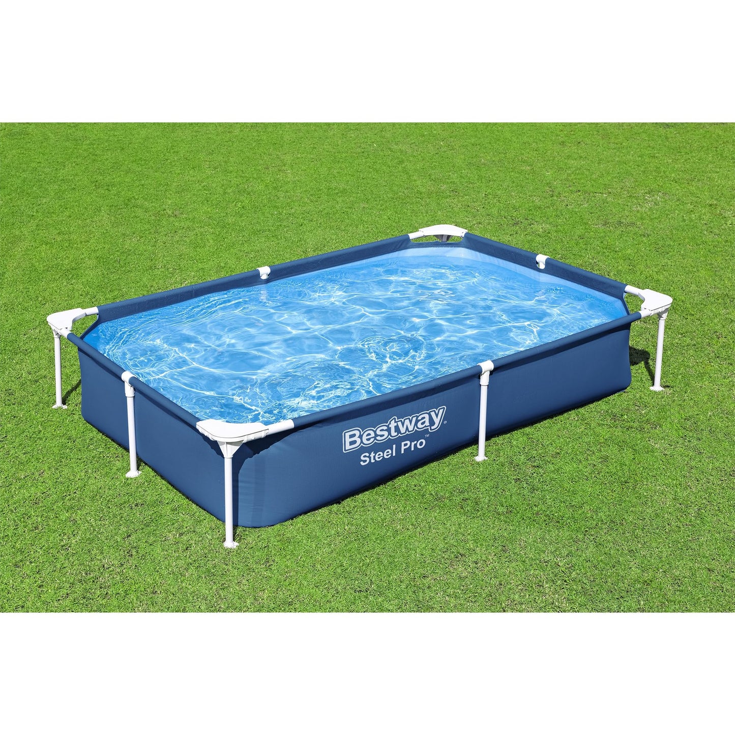 Bestway Steel Pro 87 Inch x 59 Inch x 17 Inch Rectangular Metal Frame Above Ground Outdoor Backyard Swimming Pool, Blue (Pool Only)