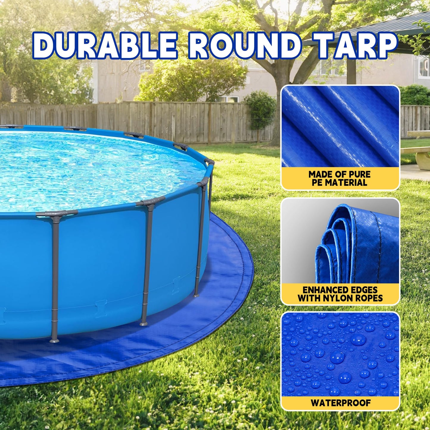 RAINDEWAY 8FT Pool Liners,Swimming Pool Ground Cloth,Multipurpose Round Tarp for Under Pool,Easy to Fold Pool Liner Pad for Above Ground Pool Mat Protector Pad Prevents Punctures Pool,Durable,Blue