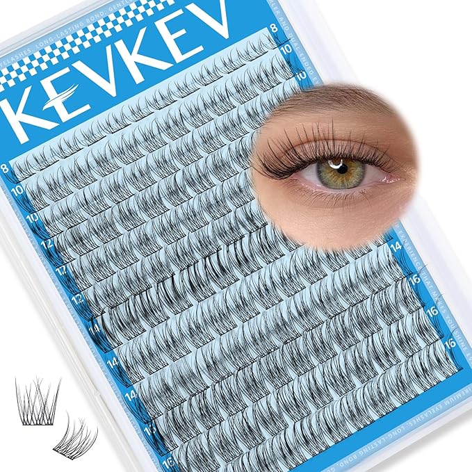 KEVKEV Wispy Lash Clusters Ultra-Thin Band Natural Eyelash Clusters 8-16mm Soft Cluster Eyelash Extensions Mix Length Ultra-Light Natural Look Natural Lash Clusters DIY Lash At Home(Wispy03)