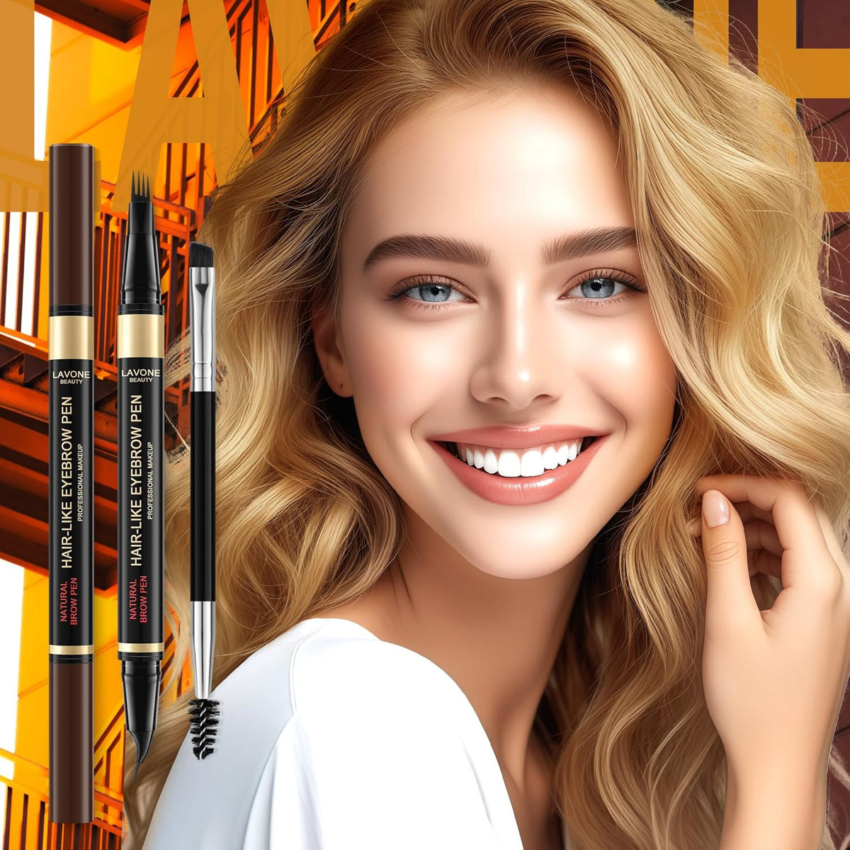 LAVONE Eyebrow Pen, 2-in-1 Eyebrow Pencils for Women with 4 Tip Microblading Eyebrow Pencil and Curved Precise Brow Pencil, Waterproof Eyebrow Pencil Create Full, Natural Hair-Like Brows, Ash Brown