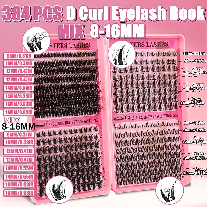 Manga Lash Clusters Kit Spiky Lashes Clusters Fairy Wispy Lash Clusters Wet-Look Anime Lashes Pack 384 Pcs C/D Curl Fluffy Individual Lashes Lash Bond and Seal Lash Tweezers