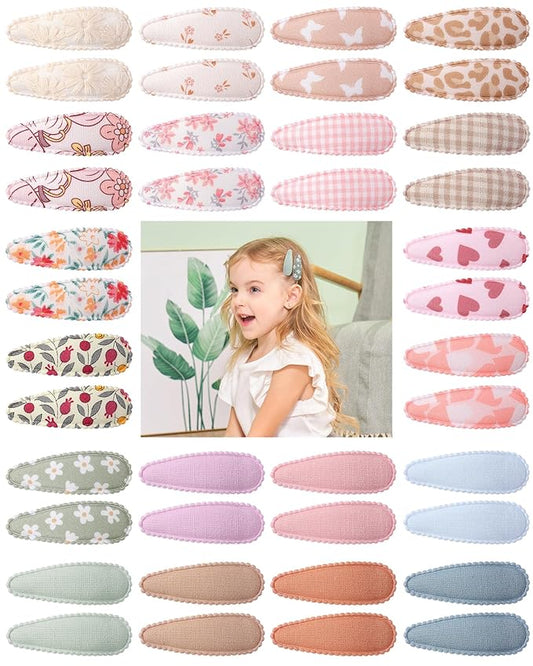 doboi 40Pcs Toddler Hair Clips Hair Barrettes Baby Girls Hair Bows Clips Floral Print Non Slip Snap Hairpins Flower Hair Clips for Girls Kids Toddler Hair Accessories